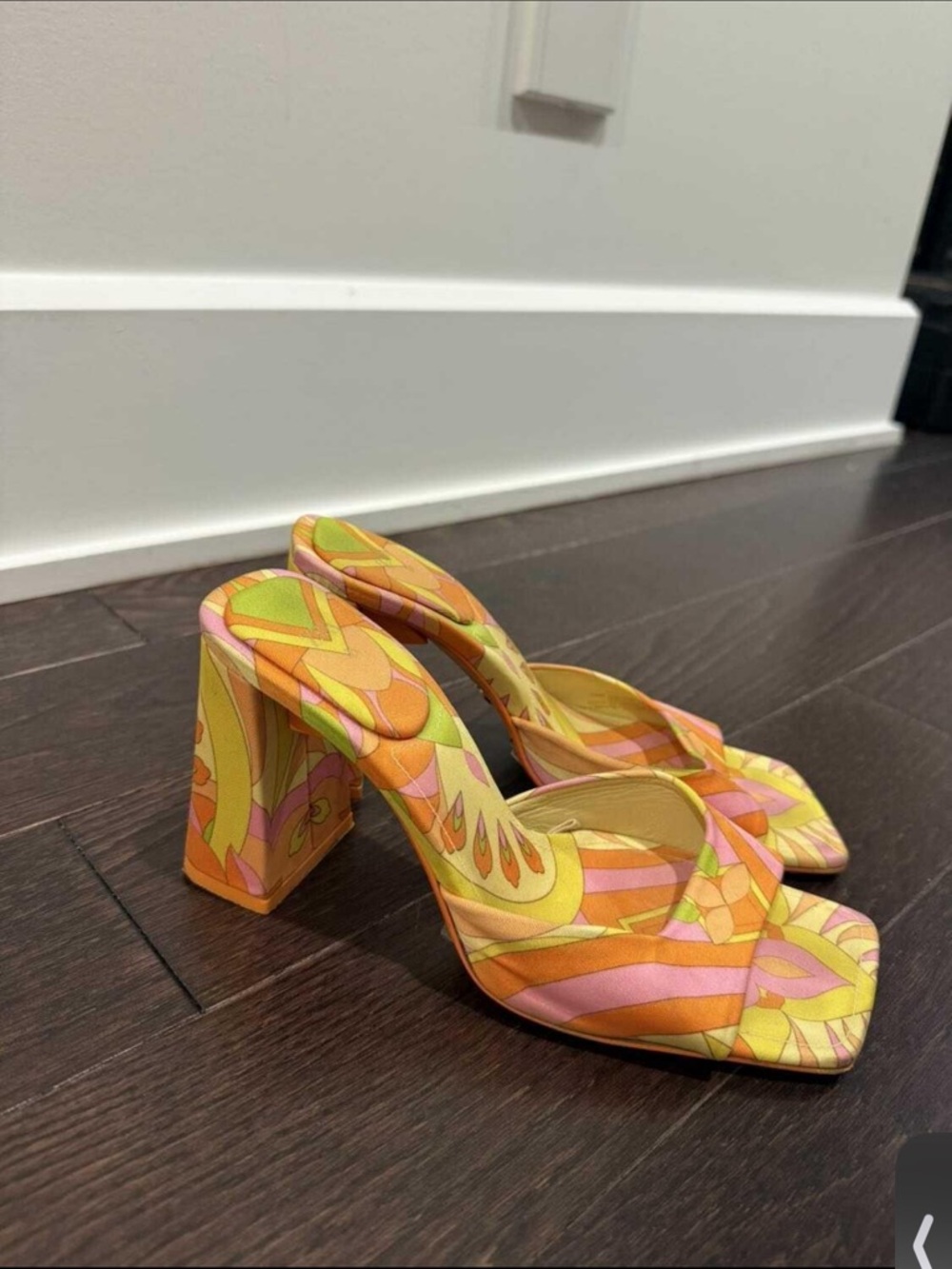 Zara Women’s Patterned Block Heel Sandals - Yellow & Pink